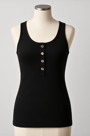 Siyah Kalın Askılı Düğme Detaylı Pamuk Slim Fit  Atlet  T-Shirt