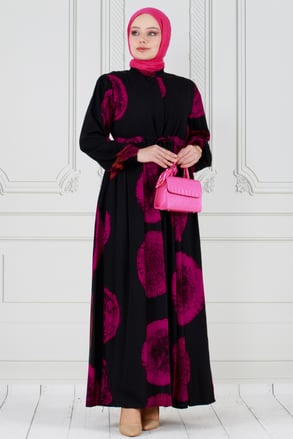 Hidden Button Viscon Dress-Fushia
