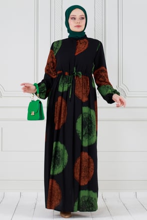 Hidden Button Viscon Dress-Green