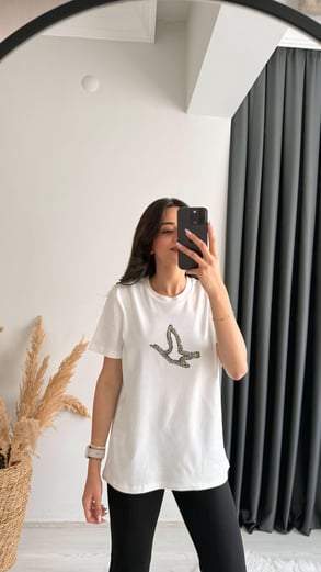 Beymi Orj Marka Taşlı Tshirt Beyaz
