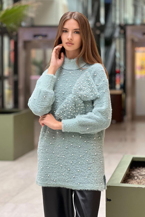 Ghisa Fiyonk Detaylı İncili Angora Kazak