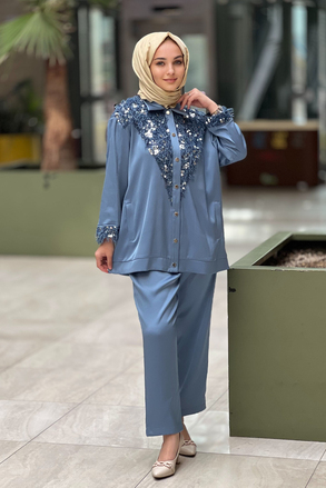 Ghisa Gömleği Tüğ Detaylı Pantolonlu Takım