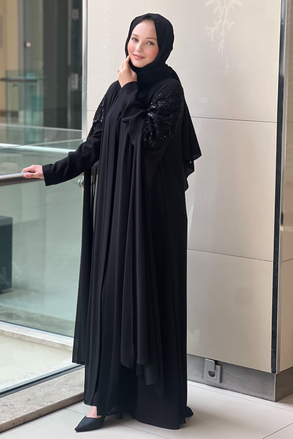 Heddy İç Elbiseli Omuzu Pul Payet Deatylı Abaya