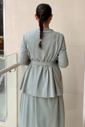 Nurcan Çetin Geniş Stoperli Yaka Ceket İçlik Etek 3lü Takım