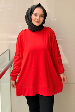 Tığ Triko İşlemeli Kol Oversize Tunik