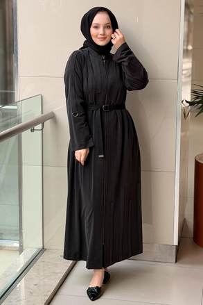 Nurcan Çetin Band Model Tam Boy Fermuarlı Ferace