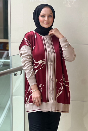 Ghisa Triko Detaylı Desenli Saten Tunik