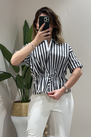 On Fashion Beli Bağcıklı Fermuarlı Gömlek
