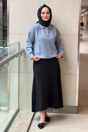Ghisa Gömlek Yaka Yakaları Renkli Taşlı Triko Tunik