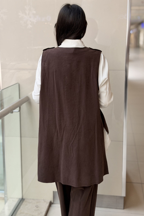 Nurcan Çetin Asimetrik Kesim Fermuarlı Yelek Gömlek Pantolon 3lü Takım