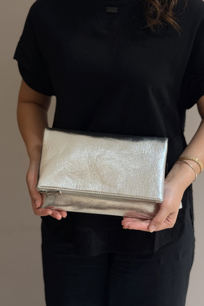 Mahal Bags Mıknatıs Kapaklı Fermuarlı Çapraz Zincirli Clutch Çanta