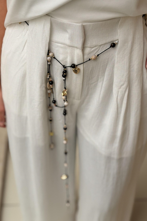 Twist Boncuklu Kuşaklı Wide Leg Pantolon