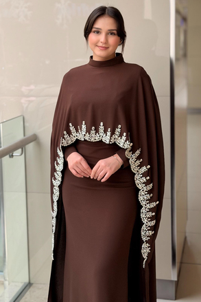 Fashion Night Taş İşlemeli İçli Dışlı Senti Krep Abiye