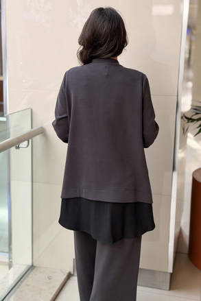 Nurcan Çetin Yanları Fermuar Deatylı Broşlu Tunik Pantolon Takım