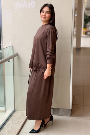 Nurcan Çetin Önü Bağcıklı Garnili Tunik Etek Takım