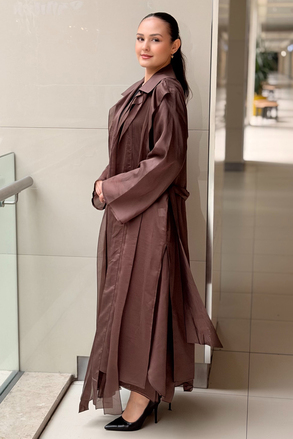 Kahma Kalın Saçaklı Organze Kuşaklı Kap