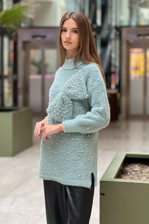 Ghisa Fiyonk Detaylı İncili Angora Kazak