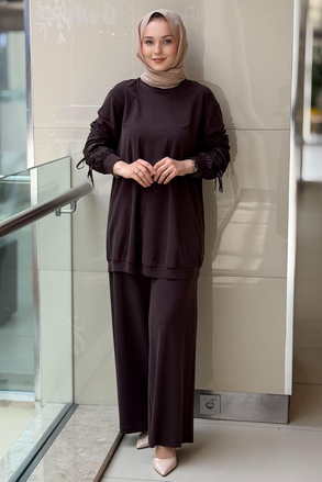 Nurcan Çetin Kolları Büzgü Efektli Tunik Pantolon Takım