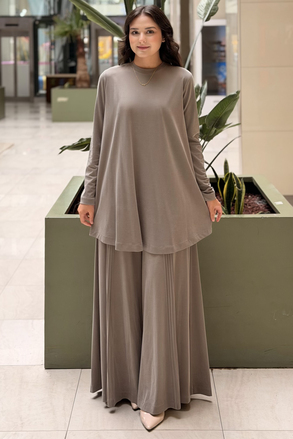 Nurcan Çetin Basic Tunik Nervürlü Pantolon Takım