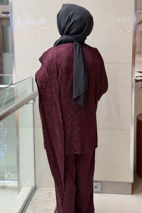 Ghisa Piton Desenli Şal Yaka Tunik Pantolon Takım