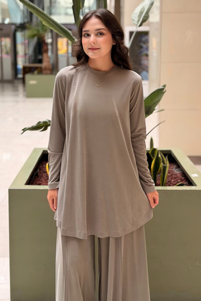 Nurcan Çetin Basic Tunik Nervürlü Pantolon Takım