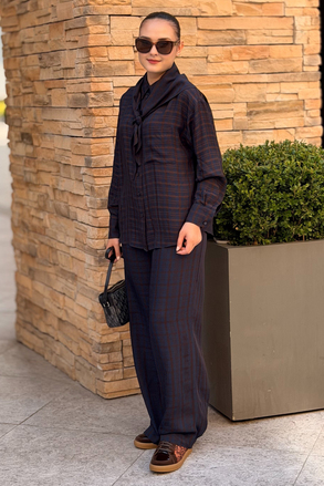 İpekyol Ekose Desen Wide Leg Pantolon