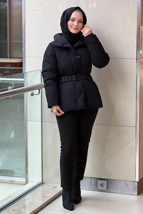 İpekyol Deri Görünümlü Elastik Kuşaklı Mont