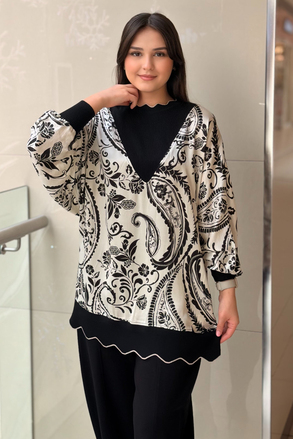 Ghisa Şal Desenli Triko Kombinli Tunik