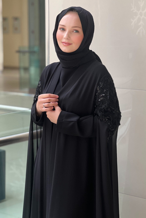Heddy İç Elbiseli Omuzu Pul Payet Deatylı Abaya