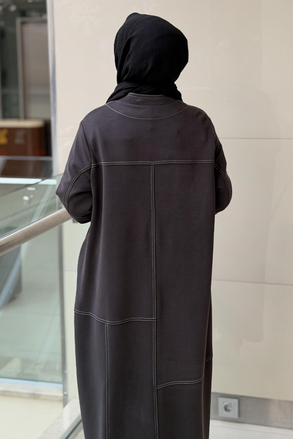 Nurcan Çetin Random Desen Spor Dikiş Önden Tam Boy Fermuarlı Ferace
