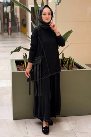 Nurcan Çetin Saçak Detaylı Spor Dikişli Tunik Pantolon Takım