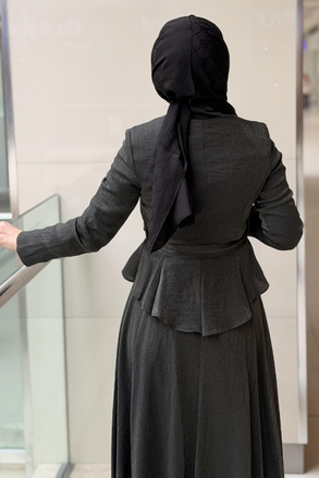 Matex Kabartma Çiçek İşlemeli Ceket Etek Takım