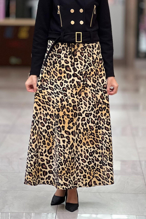 Sentez Leopar Saten Kiloş Etek
