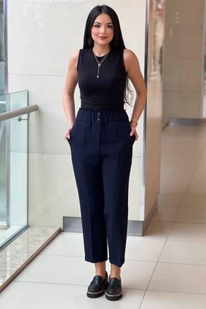 Sentez Beli Lastikli İnce Duble Paça Pantolon