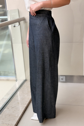 Ceremony Arkası Lastikli Bol Paça Denim Keten Pantolon