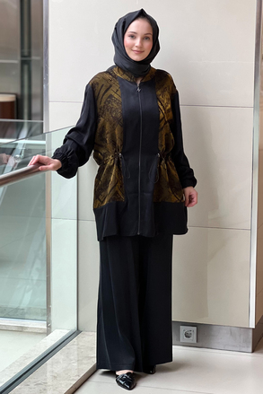 Nuss Jakar Desenli Bel Büzgülü Kap Pantolon Takım