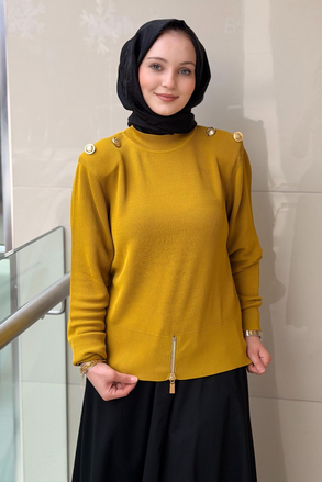 Ghisa Omuzları Düğme Detaylı Triko Tunik