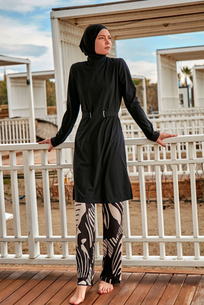 Marina Paraşüt Siyah Tam Kapalı Tesettür Mayo