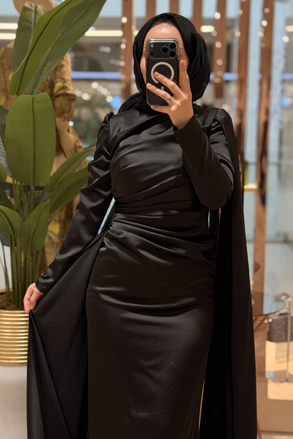 Fashion Night Pelerinli Saten Abiye Elbise
