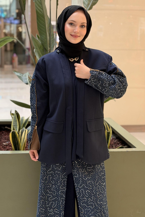 Ceremony Pullu Denim Ceket Bol Paça Pantolonlu Takım