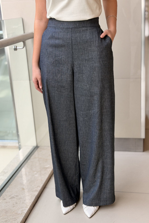 Ceremony Arkası Lastikli Bol Paça Denim Keten Pantolon