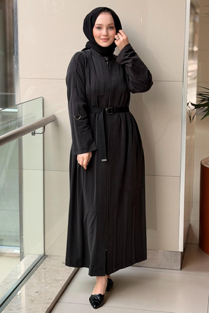 Nurcan Çetin Band Model Tam Boy Fermuarlı Ferace
