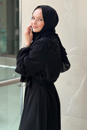 Heddy Omuzları Ve Sırtı İşli İç Elbiseli Abaya