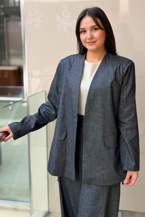 Ceremony Yandan Bağlamalı Denim Keten Ceket