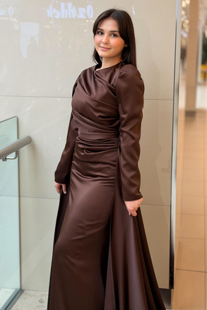 Fashion Night Pelerinli Saten Abiye Elbise