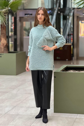 Ghisa Fiyonk Detaylı İncili Angora Kazak