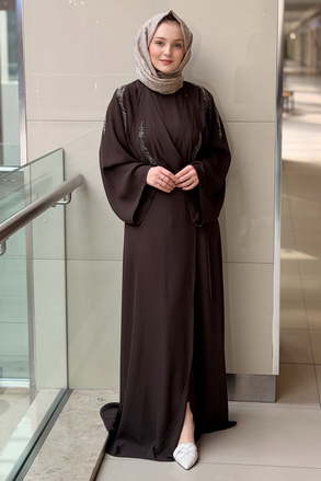 Ghisa Boncuk Yaprak İşlemeli Kolsuz İçlikli Abaya 2Li Takım