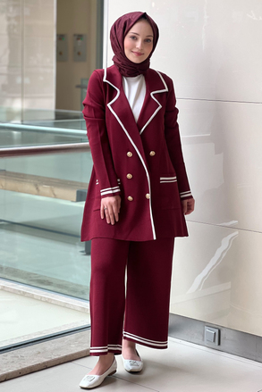 Ghisa Kruvaze Yaka Triko Blazer Pantolon Takım