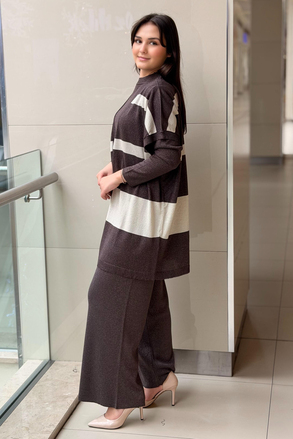 Ghisa Sim Merserize İpli Tunik Yelek Pantolon 3lü Set Takım