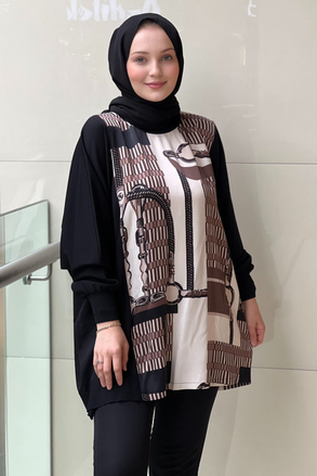 Ghisa Saten Triko Kombinli Desenli Tunik